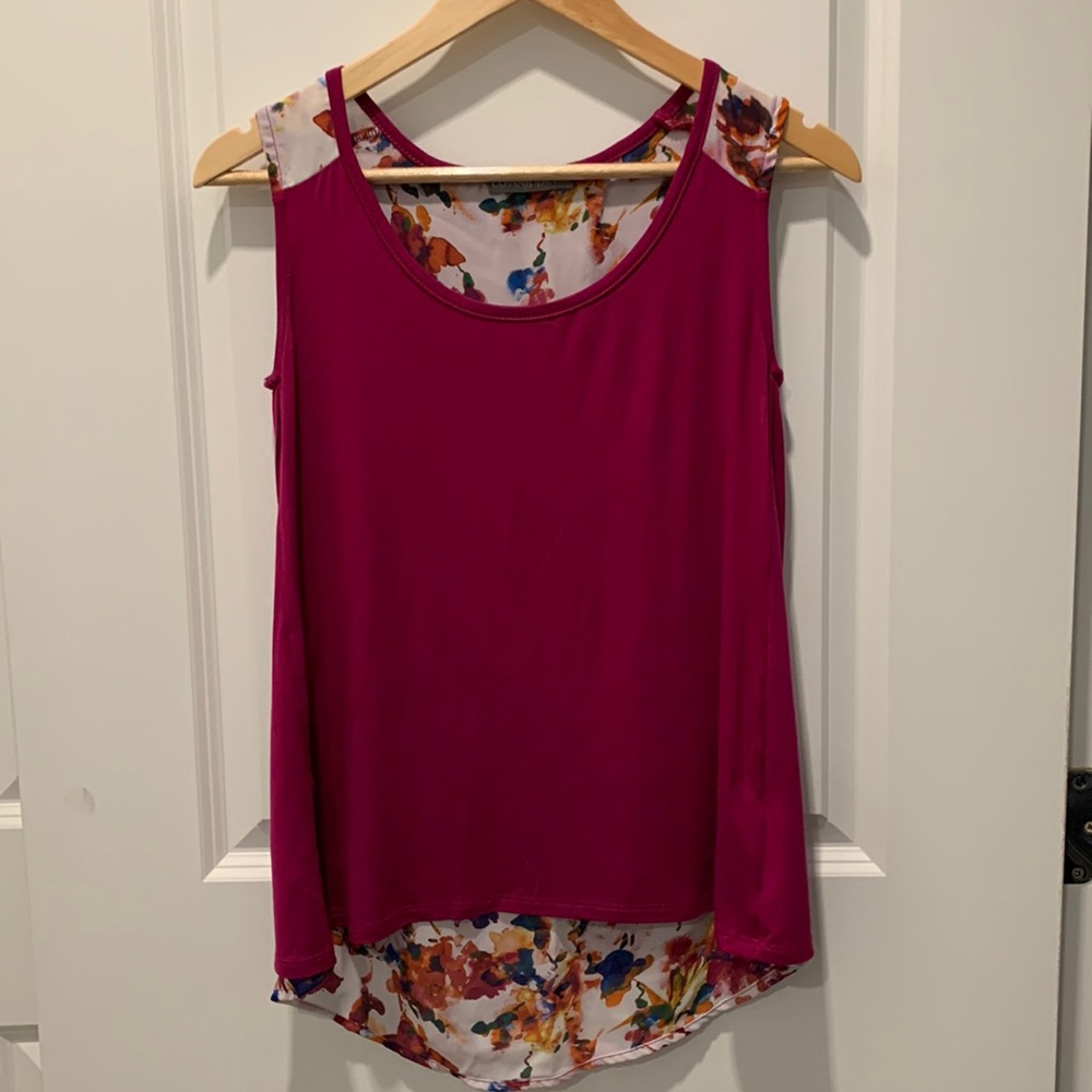 Loveappella Meija cross-cross mixed material knit top -magenta -size SP